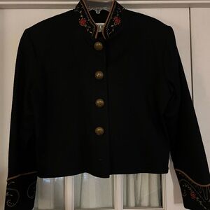 Black Embroidered Jacket with Gold Buttons